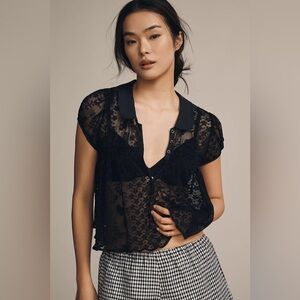 Maeve Short Sleeve Sheer Lace Babydoll Blouse